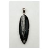 Large Sterling Silver Orthoceras Fossil Pendant