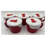 Set of 5 Red Corning Ware Pop-ins 20oz Meal Mugs