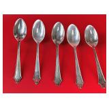 5 Simpson, Hall, Miller & Co Sterling Teaspoons