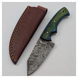 8" Damascus Knife w/Leather Sheath