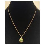 Vtg. 12k GF Pendant w/ Green Stone & GT Chain