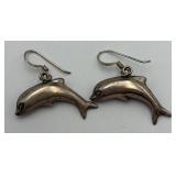 Pair of 3D Sterling Silver Dolphin Earrings
