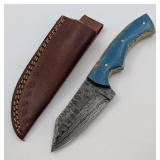 8" Damascus Knife w/Leather Sheath