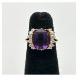 14K Gold, Amethyst & Diamond Ring