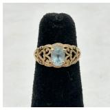 Pretty 14K Gold & Topaz Ornate Filigree Ring