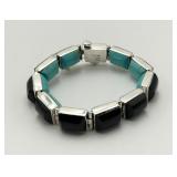 Mexico Sterling Silver, Turquoise & Onyx Bracelet