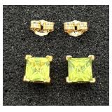 Pair of Gold Tone Sterling & Peridot Earrings