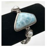 Sterling Silver, Larimar & Pearl Bracelet