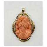 Vintage 14K Gold & Coral Cameo Brooch/Pendant