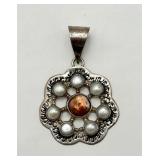 JN Signed Sterling Silver Pendant w/ Akoya Pearls