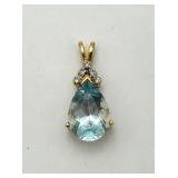Sterling Silver, Aquamarine & Diamond Pendant