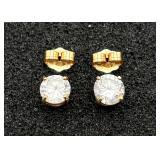 Pair of 14K Gold & White Gemstone Stud Earrings
