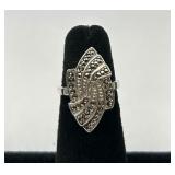 Sterling Silver & Marcasite Swirl Navette Ring