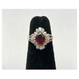 Sterling Silver, Garnet & CZ Ring