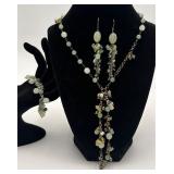 Vtg. Green Beaded Necklace, Bracelet & Earring Set