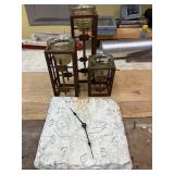 3 Metal Candleholders & Leaf Design Clock