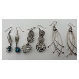 3 Pairs of Dangling Beaded & Rhinestone Earrings
