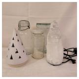 Lighted Tower Lamp, Tree Lantern & Vintage Jars