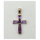 Beautiful 10K Gold & Amethyst Cross Pendant