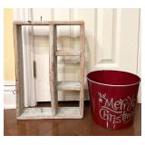Repurposed Vintage Toolbox Shelf, Christmas Bucket