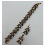 Vtg. Gold Tone & Rhinestone Necklace & Earring Set