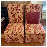 Lovely Pair of Red/Gold Bassett Upholstered Chairs