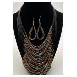Vtg. Multi-strand Beaded Necklace & Earrings Set