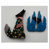 Hand-painted Wood Wolf Pin & Earrings