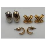 3 Pairs of Gold Tone Fashion Earrings