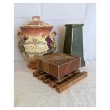 Ceramic Biscotti Jar, Wooden Trivets, Candleholder