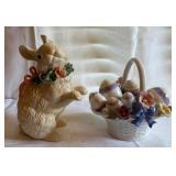 Porcelain Basket Music Box & Ceramic Bunny
