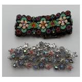 2 Vtg. Enamel Floral & Rhinestone Bracelets