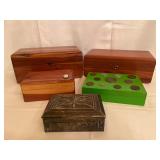 Lot of 5 Various Size Wood or Metal Boxes