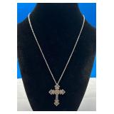 Sterling Silver Cross Necklace w/ Marcasite Stones