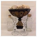 Vintage Bottles & Crystal Candlesticks Lot