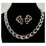 Vtg. Trifari Silver Tone Necklace & Earring Set