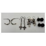 4 Pairs of Beaded Silver Tone Earrings