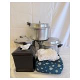 3 Pressure Cookers/Tissue Box Holder/Handkerchiefs