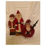3 Wooden Painted Santas