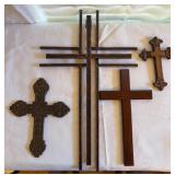 Lot of 4 Brown Cross Wall Decor Pieces