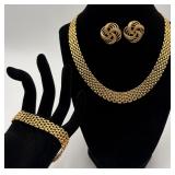 Vtg. Gold Tone Basket Weave Jewelry Set
