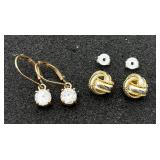 2 Pairs of Gold Tone Sterling Silver Earrings
