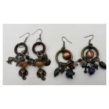 2 Unique Pairs of Beaded Dangling Earrings