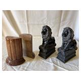 Carved Alabaster & Lions Bookends Lot