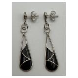 Pair of Silver Tone Onyx Earrings