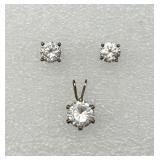 Sterling Silver & CZ Pendant & Stud Earrings