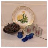 Collectible Plate/Cobalt Shoe & Hat/Candleholders