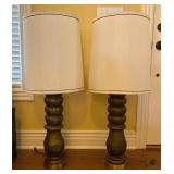 2 Gold/Brown Wood Table Lamps