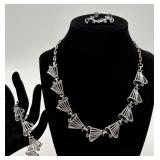 Unique Vtg. Silver Tone w/ Blue Stone Jewelry Set