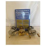 3 Vintage Reels & 1 Book on Fishing Knots